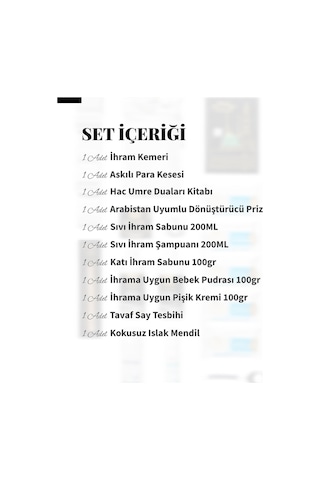 Hac Umre 12 Parça İhrama Uygun Kokusuz Hijyen Ve İhtiyaç Seti