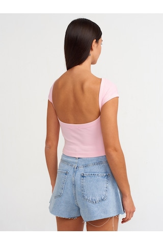 Dilvin Sırt Detaylı Soluk Efektli T-shirt Pembe Açık Pembe