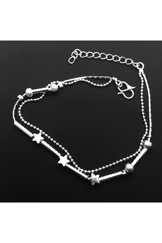 Sones Moda Takı Çift Toz Boncuk Ve Yıldız Gümüş Kaplama Bileklikler Gümüş