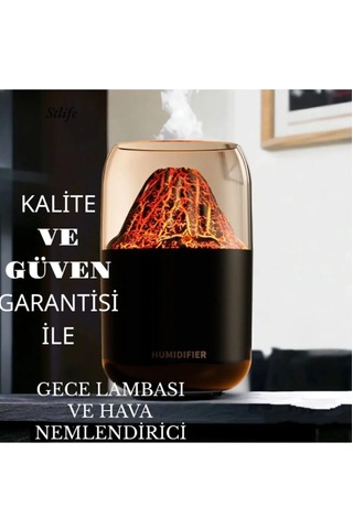 Volkanik Tasarım Dekoratif Gece Lambası Ve Hava Nemlendirici Siyah