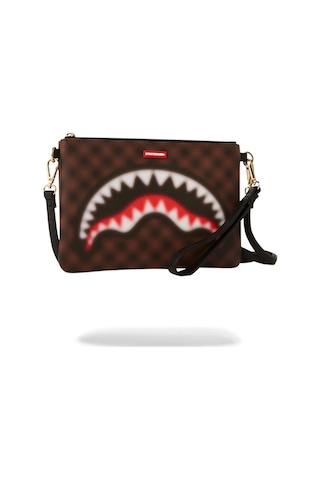 Sprayground Sharks In Paris Blur Clutch, Unisex Vegan Deri El Çantası Kahverengi