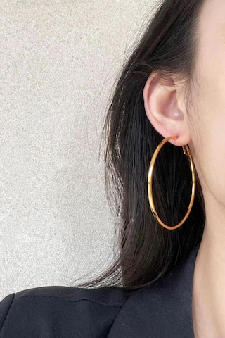 By Zeyna Aksesuar Kadın 316 L Çelik 6 Cm Halka Küpe-5064 Altın