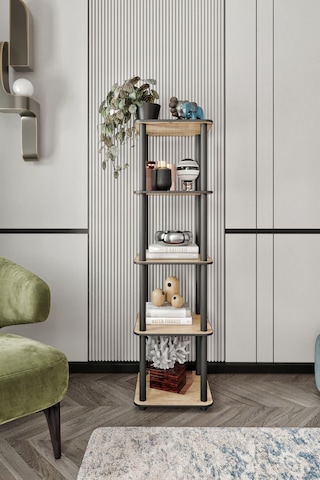 5 Katlı Dekoratif Kare Kitaplık Meşe Meşe