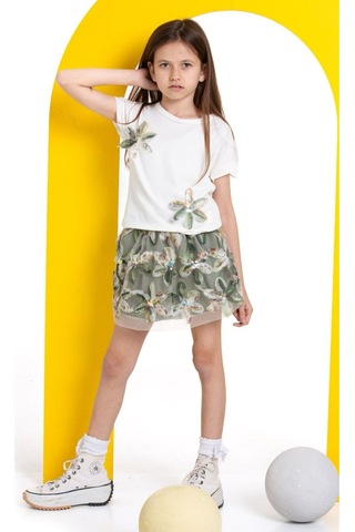 Kız Çocuk Zambak Detaylı Etekli Takım Yeşil