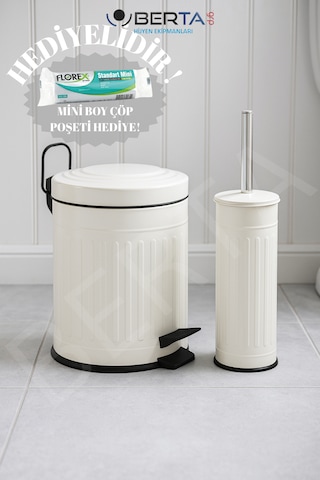 Vintage Banyo Seti Beyaz Çöp Kovası 5lt Tuvalet Fırçası Lüks Model - Mini Boy Çöp Poşeti Hediyelidir Beyaz