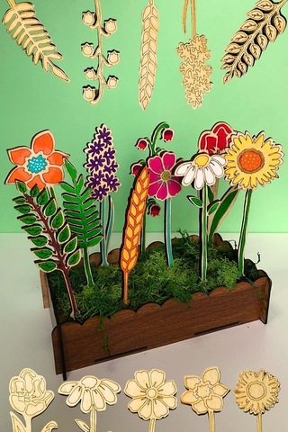 Ahşap Boyama Seti, Çiçek Desenleri, 18-20 Cm, 10 Parça 10'lu Standlı