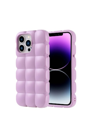 Zore Apple Uyumlu iPhone 14 Pro Max Kılıf Parlak Esnek Silikon Dom Dom Kapak - Lila Lila