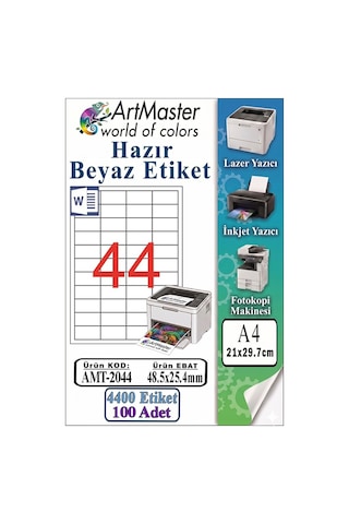 A4 Hazır Beyaz Etiket 48.5x25.4mm 100 Sayfa 1 Paket 44 Lü Yapışkanlı Fotokopi Lazer İnkjet Kağıdı Yazıcılar İçin Uyumlu