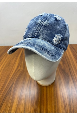Denim Jean Kot Kumaş Vintage Yıkamalı Unisex Cap Şapka Mavi