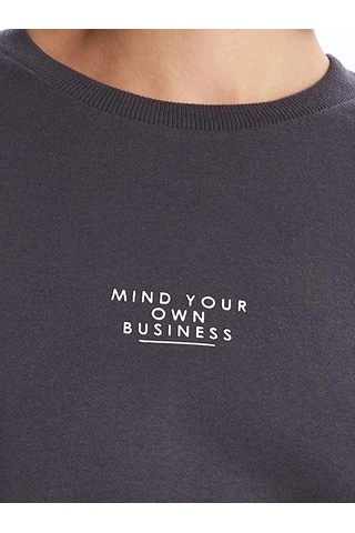 LC Waikiki Lcw Vision Antrasit Bisiklet Yaka Baskılı Oversize Kadın Kalın Sweatshirt Anthracıte