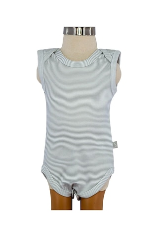 Uygunbebe Boumini Kolsuz Bebek Çıtçıtlı Body Gri Çizgili Zarf Yaka 0-36 Ay