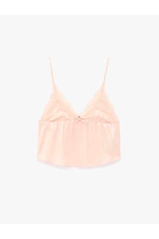 Koton Rahat Kalıp Dantel Detaylı Saten Askılı Pijama Üstü Pembe 6slk90036mw Gül