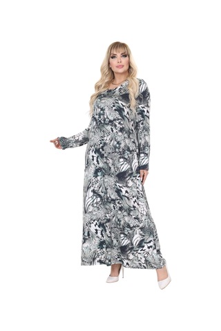 Melsay Butik Gri Yeşil Timsah Desen Uzun Kollu Kadın Tesettür Elbise Gri