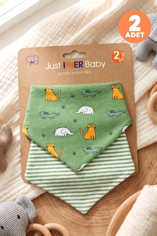 Just Inner Erkek Bebek 2'li Pamuklu Üçgen Fular Önlük Safari ve Çizgili Desenli Çıtçıtlı Çift Katlı 584401 Renkli