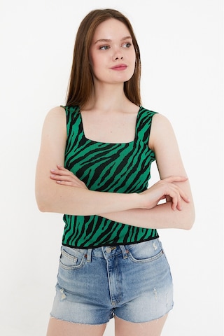Twenty3 Kadın Jakarlı Zebra Desenli Kalın Askılı Crop Triko Atlet 001