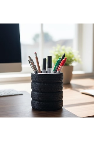Lastik Kalem Tutucu, Kalemlik, Tire Shape Pen Holder, Şık Masa Üstü Pratik Organizer