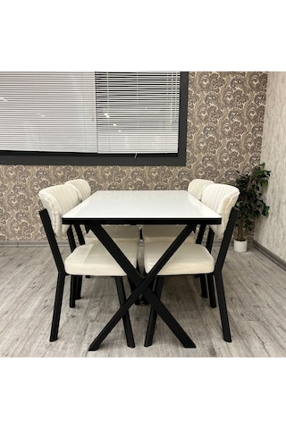 Elma Mutfak Yemek Masası Takımı- 4 Kişilik Mutfak Masa Sandalye Takımı- Mutfak Masası Takımı Siyah