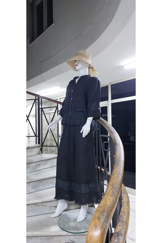 Bohem Stil İtalyan Fisto Detaylı Keten Pantolon Ceket Takım-9196 Antrasit