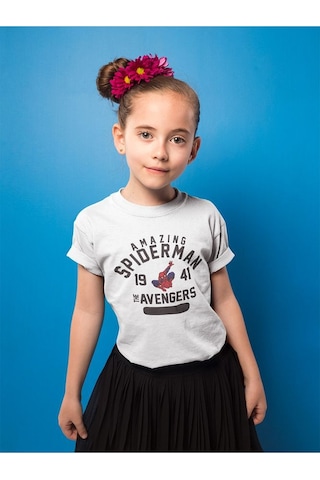 Sevbano The Amazing Spider-man Baskılı Unisex Avengers Film Çocuk Tişört Beyaz