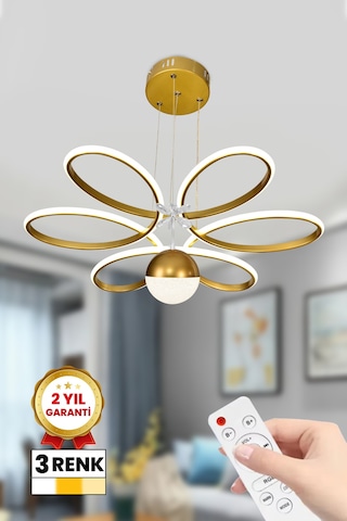 Papatya 3 Renk Kumandalı Toplu Kristalli Led Avize Gold Kasa Gold - 772342774 Gold - 772342774 Gold