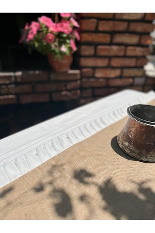 Diletto Hasır Jüt Kumaş Tül Detaylı Runner Kahverengi / Beyaz