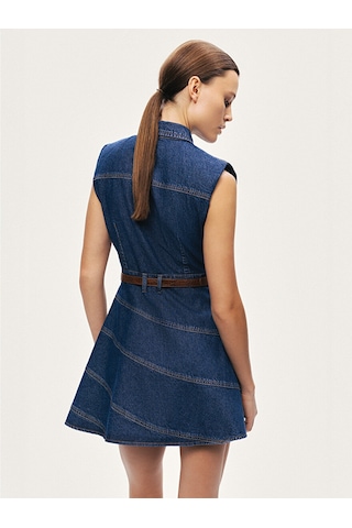 Nocturne Kemer Detaylı Mini Denim Elbise N26yd2737 Koyu Mavi