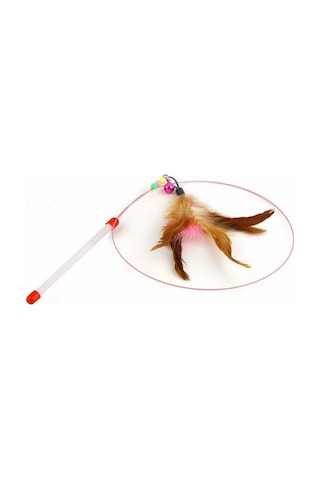 Çıngıraklı Tüylü 90 CM Kedi Oyun Oltası Çok Renkli