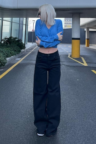 Madmext Siyah Straight Wide Kadın Jean Mg2000-siyah Siyah