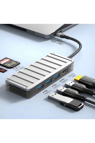 6 İn 1 3x Usb 1x Sd 1x Tf 1x Hdmı Çıkışlı Usb C Hub Çoklayıcı Görüntü Ve Veri Aktarıcı