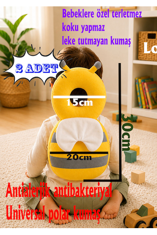 Teknor Bebek Baş Koruma Yastığı Arı Modeli Ve İlk Adımlar İçin Düşme Önleyici Sırt Koruyucu Sarı-gri 2 Adet