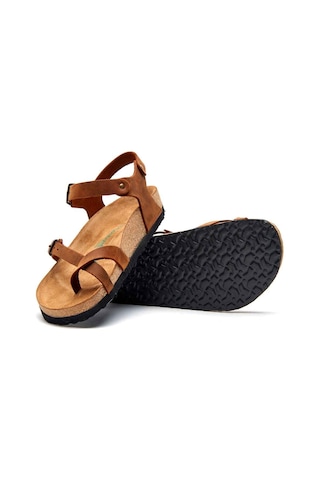 Comfortfusse Gabriella - Kadın Ortopedik Hakiki Deri Sandalet Kahverengi Yağlı Deri