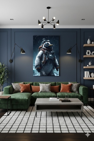 Astronot İmparator Penguen Uzay Görevi Bilim Kurgu Kar Fırtınası Konsept Sanat Cam Tablo