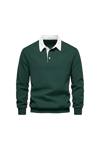 Ghassy Co. Erkek Retro Renk Bloklu Pamuklu Gömlek Yaka Sweatshirt Nefti Ghassy Co. Erkek Retro Renk Bloklu Pamuklu Gömlek Yaka Sweatshirt Nefti