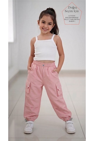 Smalltouch Kız Çocuk Paçası Ve Beli Ayarlanabilir Lastikli Paraşüt Pantolon Pembe
