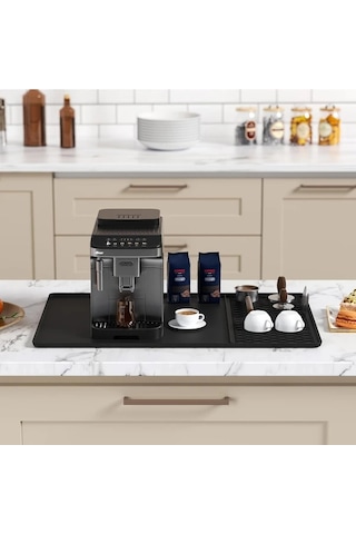 Elmpaly Beyaz Yükseltilmiş Kenarlı Silikon Kahve Makinesi Matı Kurutma Paslanmaz Yüzey Bulaşık Makinesi Uyumlu