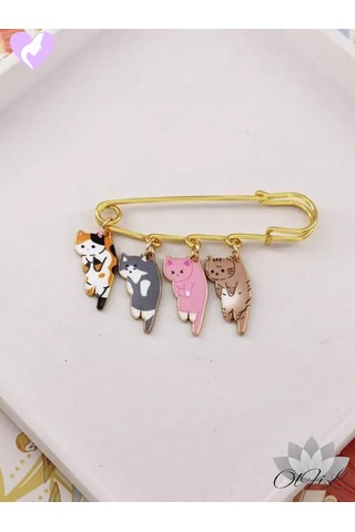 Olfil Broş İğnesi Metal Çizgi Filmi Yavru Kediler 242130492 Altın Rengi