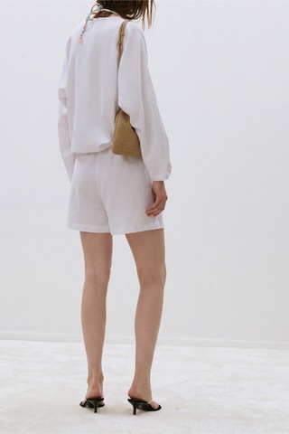 Suud Collection Beyaz Zoe Basic Keten Şort