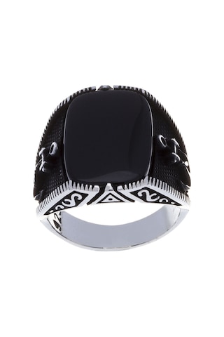 925 Ayar Gümüş Oniks Taşlı Çapa Detaylı Erkek Yüzük