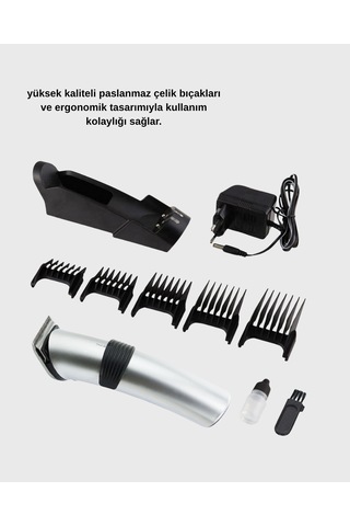 Şarjlı Saç Ve Sakal Kesme Makinesi Paslanmaz Çelik Bıçak, Ayarlanabilir Başlık 1 - 2 Saat