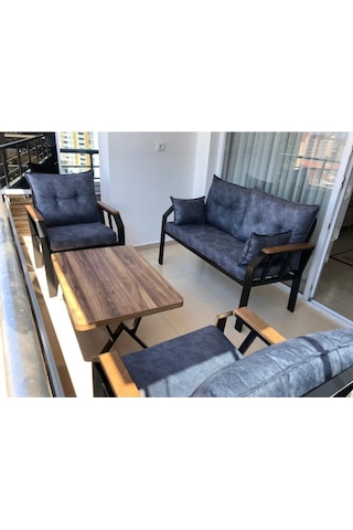 Tu Tienda Nergiz 2 1 1 Sehpa Bahçe Balkon Mobilyası,koyu Gri Gri