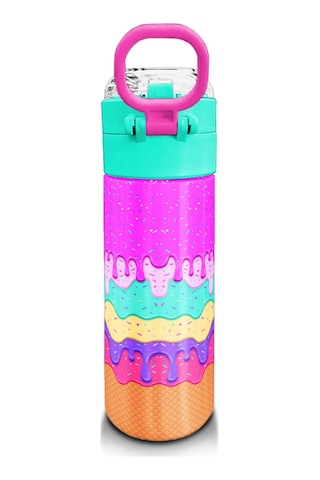 Coral High Kids Pembe Rengarenk Dondurma Desenli Pipetli Ve Direkt İçim Çelik Termos 500 Ml 31938 Pembe