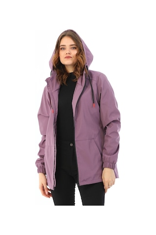 Kadın Astarlı Su Geçirmez Ve Rüzgara Dayanıklı Kapüşonlu Iç Cepli Yağmurluk - Rüzgarlık Mürdüm