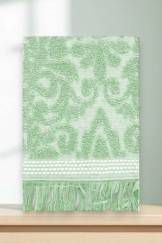 2 Parça Jakarlı Banyo Havlu Takımı %100 Pamuklu 90x150 Cm Arden Yeşil Çok Renkli