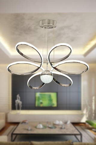 Fuzon Orkide Led Avize Büyük Salon Avize 3 Renk Kumandalı Aviz Gri - Gümüş