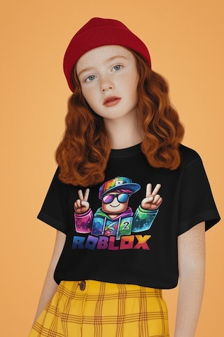 Sevbano Roblox 2 Baskılı Unisex Oyun Çocuk Tişört 1-12 Yaş Siyah