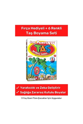 3 Yaş Üstü Çocuklar Için Zeka Geliştirici 6 Renk Akrilik Boyalı Fırçalı Taş Boyama Aktivite Seti