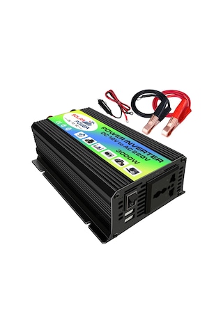 Peaks Power 3000w Modifiye Sinüs Dalga İnvertör Yüksek Frekanslı Güç İnvertörü Dc 12v'dan Ac 220v'ye Dönüştürücü Araç Güç Şarj Cihazı 2.1a Çift Usb Portu Pil Kelepçeleri İle