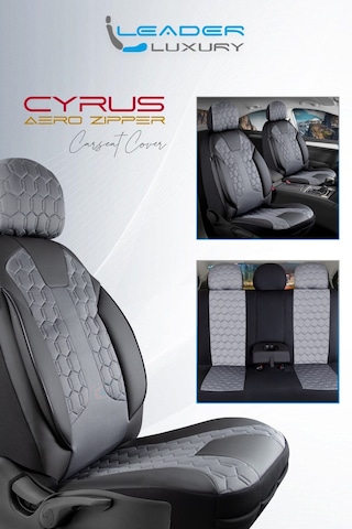 Hyundai Accent Era Uyumlu Deri Detaylı Oto Koltuk Kılıfı Ön Arka Takım Cyrus Füme