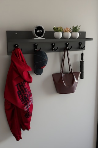 Alpa Ev Mobilya 5 Askılı Raflı Portmanto, Elbise Askılığı, Modern Duvar Organizer Askılık Antrasit
