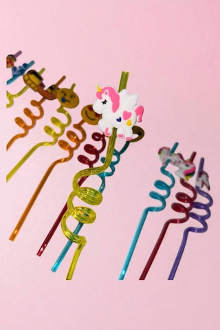 12'li Eğlenceli Sevimli Figürlü Pipet Yıkanabilir Karışık Model 26cm +3